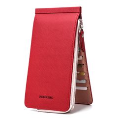 「在庫わずか」かっこいい 父の日 おしゃれ プレゼント 定期入れ iPhoneケース コインケース レディース メンズ 薄型 (レッド) 長財布 財布 お札入れ 26枚 大容量 【QuesLete.】カードケース