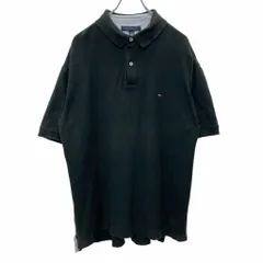 TOMMY HILFIGER 半袖 ポロシャツ XLサイズ トミーヒルフィガー 刺繍 ハーフボタン ブラック 古着卸 アメリカ仕入 t2407-3680