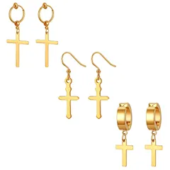 【在庫セール】ピアスリング おしゃれ 3ペア6点セット ステンレス シンプル 人気 十字架 片耳 両耳 クロス ボディピアス 軟骨ピアス フープピアス イヤリング ロック系 フェイクピアス パンク系 ゴシック イヤーカフ ファッション アクセサリー Aronc