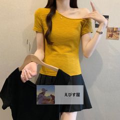 ストラップレス半袖Tシャツ女性2025春夏新作デザインソフトスリム薄手トップス