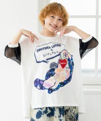 ScoLar（スカラー）スカラーちゃん×ラッコアップリケ チュール袖プルオーバー　オフホワイト、ブラック　15262367