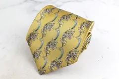 キミジマ ブランド ネクタイ 総柄 花柄 リーフ柄 シルク 日本製 PO メンズ イエロー KIMIJIMA PARIS TOKYO 【中古】