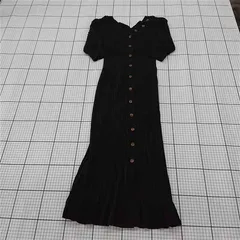 ◇ ⊂ snidel スナイデル リブニット 五分袖 膝下丈 ワンピース サイズＯＮＥ ブラック系 レディース E  【1509100067849】