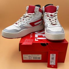 【28.5cm】DIESEL S-UKIYO MID/ディーゼル メンズ Dクオーターロゴ レザー ミドルカット ミッド スニーカー/WHITE RED 白赤/EUR44/Y02675 PR013 H8978/ 服飾 (77-2025-0509-KO-004)