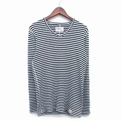 アズールバイマウジー AZUL by moussy ニット カットソー チュニック 長袖 Vネック 綿混 ボーダー 柄 L ネイビー 紺 /HT15