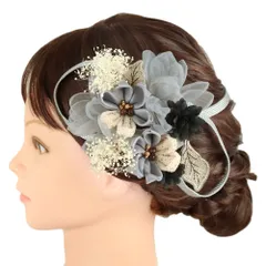 髪飾り 成人式 つまみ細工 振袖 前撮り 袴 花 カスミソウ 8点セット 灰色 グレー 黒 白 ゴールド 組紐 造花 ビーズ レース シ No.9-5300