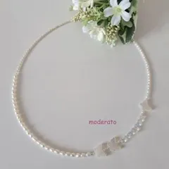 【Butterfly】蝶々型シェル×ブルームーンストーン×淡水パールネックレス　MNE709