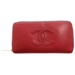 CHANEL (シャネル) ココマーク キャビアスキン ゴールド金具 ラウンドファスナー ロングウォレット 長財布 レッド 27番台 レディース