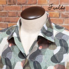春夏/Fralbo/43cm/カプリ シャツ さらっと綿 薄手 幾何学プリント イタリア製 長袖 フラルボ 新品/緑/グリーン/kc370/