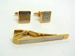 ■美品■ dunhill ダンヒル カフスボタン ネクタイピン アクセサリー 2点セット メンズ ゴールド系×シルバー系 DJ7511