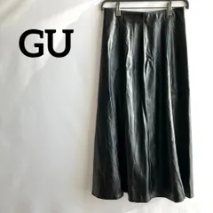 GUジーユーロングスカート黒ブラック合成皮革フェイクレザー高級感光沢感