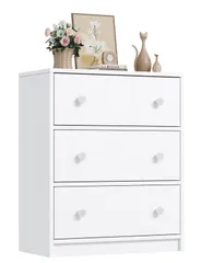 ホワイト_3引き出し Nicehill チェスト タンス収納 木製フレーム＆布製引き出し 金属製取っ手付き 衣類収納 組立簡単 安定感 3段（幅58㎝ x 奥行き30㎝ x 高さ69.5㎝) (ホワイト)