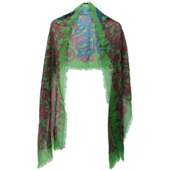 21 超美品ロエベLOEWEシルク混グリーン ペイズリー ストール