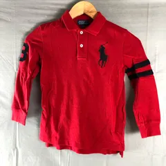 ポロラルフローレン POLO RALPH LAUREN ポロシャツ キッズ 長袖 ロゴマーク ラインデザイン コットン100％ レッド 赤 120センチ 2025082500062