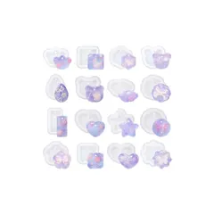 サムコス シリコンモールド 16個セット 穴あき ハート 丸 正方形 ソフトモールド エポキシ樹脂 UVレジン DIY ピアス ネックレス ペンダント キーホルダー 樹脂工芸品 アクセサリー 作成 抜き型 再利用可能 (J) 0