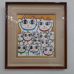 ハッピーひまわりちゃんとてんとう虫　F0号　画家　小楠アキコ作品 青い花と赤い花瓶とひまわり 画家 小楠アキコ作品 F3号サイズ