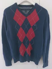 ◇ TOMMY HILFIGER アーガイルチェック Vネック 長袖 ニット セーター サイズXS ネイビー レッド ホワイト メンズ 1204110004722