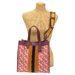 コーチ COACH フィールドトート ホースアンドキャリッジ プリント アンド ヴァ—シティストライプ PVC / ポリッシュド ペブル レザー 79366 トートバッグ 2WAYバッグ  レッド バーガンディ マルチカラー 正規品 中古 mbi15009