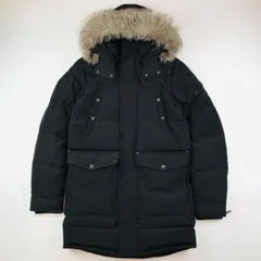 良品★MOOSE KNUCKLES・ムースナックルズ メンズ メタルアイコンプレート フード フォックスファー付き ダブルジップ ボタン比翼仕立て ダウンコート(S)メンズダウンジャケット カジュアル ジャケット 秋冬物 アウター ブランド ブラック