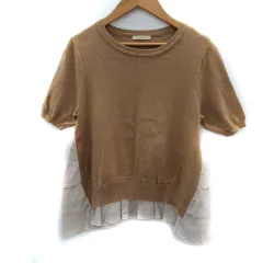 クローラ crolla ニット カットソー 半袖 ラウンドネック ストライプ柄 切替 ベージュ /SM20