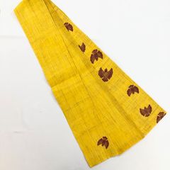 名古屋　月日荘オリジナル　半幅帯 絞り麻 黄色 紺色 リバーシブル 名古屋 月日荘オリジナル 半幅帯 絞り麻 黄色 紺色 リバーシブル