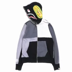 A BATHING APE アベイシングエイプ シャーク パーカー フーディ パッチワーク スウェット ジップアップ M グレー メンズ 【中古】