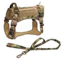 犬 ミリタリー ハーネス 首輪 リード 2点セット ダブルハンドル 軍犬 k9 大型犬 中型犬 迷彩