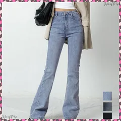 送料無料 フレアデニムパンツ ストレッチパンツ韓国 レディース ハイウエスト セミフレアパンツ 美脚 ロングパンツ カジュアルジーパン 着やせ アメカジパンツ 細身ボトムス 細見えデニムパンツ 無地オールジーンズ 美尻脚長シーズン