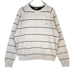 トミー ヒルフィガーTommy Hilfigerスウェットトレーナーロゴ刺繍ワンポイントボーダー灰色グレー臙脂バーガンディy2kアメカジグランパコアストリートvintageヴィンテージ50704