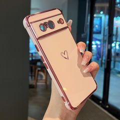 シリコン メッキ加工 TPU ソフト 柔軟な 軽量 ケース 8 耐衝撃 8 携帯カバー ピクセル 女性 グーグル かわいい 心パターン 韓国 Pixel Pixel 8 おしゃれ ハートケース スマホケース 用 ワイヤレス充電対応 Google (ピンク) Z