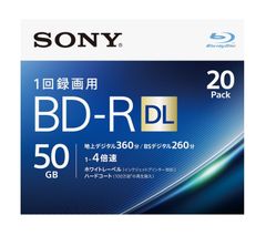 ソニー(SONY)【20枚(地デジ約120時間)ディスク1枚に多く保存】 20枚入り / ビデオ用ブルーレイディスク / 1回録画用 / BD-R / 1枚あたり50GB(地デジ約6時間) / 1-4倍速 / ディスク用ケース付属 / 20BNR2VJPS4