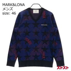 マーク＆ロナ スター総柄 スカル&ボーン ラメ入り Vネックセーター M