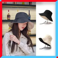 ★★ 即納 大人気  UVハット 小顔効果抜群！オシャレ リバーシブル 帽子 日よけ 折りたたみ つば広 紐付き 【 送料無料 】-