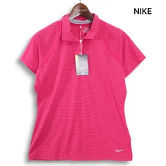 【新品 未使用】 NIKE GOLF ナイキ ゴルフ 春夏★ DRI-FIT 吸汗速乾 細ボーダー 半袖 ポロシャツ Sz.L レディース ピンク