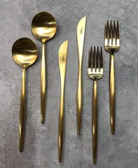 【アウトレット品】Cutipol クチポール MOON マットゴールド デザート スプーンフォークナイフ 6点セット