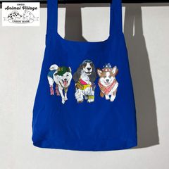 CORISCO コリスコ Animal village 猫 犬 プリント エコバッグ 手提げ バッグ お買い物袋 アニマルプリント かわいい 動物プリント レディース ポリリップ BLUE 青 111921 ブルー 犬