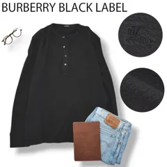 【刺繍ロゴ】 バーバリー ブラックレーベル BURBERRY BLACK LABEL ヘンリーネック ワッフル Tシャツ カットソー 3 ブラック メンズ 男性用 カジュアル
