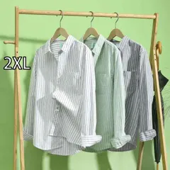 [2XL]春 コーデ メンズ 用 服 シンプル ファッション オシャレ 大人 かっこいい 紳士服 長袖 綿 コート 春秋 ストライプシャツ  カジュアル 通勤スタイル 重ね着コーデ ゆったりシルエット 軽アウター