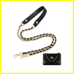 VEAGIA ショルダースト ショルダーストラップ バッグ用 チェーンショルダーストラップ ショルダーバッグ ひも バッグ修理 交換用 持ち手ストラップ ショルダースト 単品 ラップ バッグ用 約120cm (レザー(一部) 黒＋金)