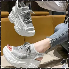 オープントゥスポーティーサンダル 厚底靴 レディース レースアップスニーカーサンダル ボリューム感 コンフォートサンダル カジュアル バルキーソール夏靴 美脚脚長 歩きやすいシューズ 軽量くつ おしゃれ 身長盛れるスポサン