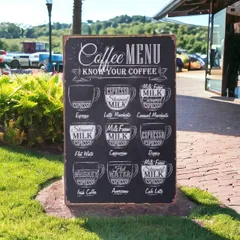 ブリキ看板 【CO001】コーヒーメニュー ブラック 壁掛け おしゃれ インテリア 雑貨 オブジェ お店 店内 カフェ コーヒー ボード パネル 看板 案内 アクセント 装飾 薄型 軽量