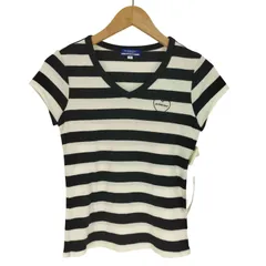 バーバリーブルーレーベル BURBERRY BLUE LABEL ハートロゴ刺繍 ボーダー Vネック Tシャツ レディース EUR：38 