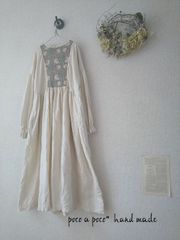 ハンドメイド　ウイリアムモリステキスタイル切り替えリネンワンピース