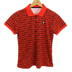 ルコックスポルティフ ポロシャツ トップス 半袖 ロゴグラム柄 ゴルフウエア レディース Lサイズ オレンジ×紺 le coq sportif 【中古】