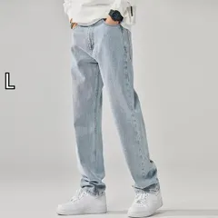 [L]秋冬 コーデ メンズ  服 シンプル ファッション オシャレ 大人 かっこいい 大きいサイズ ストリート 紳士服 ライト ブルー ウォッシュ ジーンズ アメリカン ストリート レトロ 縦 ストレート ワイド レッグ カジュアル パンツ