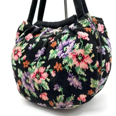 【良品】 FEILER フェイラー トートバッグ ハンドバッグ ショルダーバッグ 総柄 花柄 フラワー コーデュロイ ブラック 黒色 ロゴパッチ ユニセックス 男女兼用 メンズ レディース