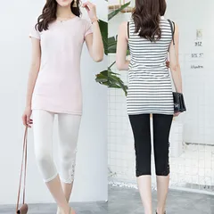 レディース レギンス 7分丈 ストレッチ パンツ レース付き スパッツ 夏用 涼しい 薄手 伸縮性 美脚 部屋着 ルームウェア カジュアル 大きいサイズ L〜4XL ホワイ