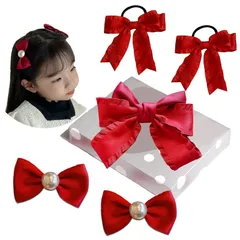 新品 OuJyO 女の子ヘアアクセサリーキッズセット ギフトケース梱包5枚セット ヘアゴム子供 ヘアクリップ大きめ ヘアクリップ前髪リボン 子供ヘアピンおしゃれ 髪ゴム子供 髪留め子供 ヘアアクセサリー結婚式 赤 成人式髪飾り お祭り髪飾り 誕生日プレゼント