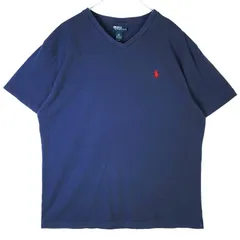 ポロバイラルフローレンPOLObyRalphLauren半袖TシャツVネックレッドポニーロゴ刺繍ワンポイント紺ネイビーvintageヴィンテージ40325