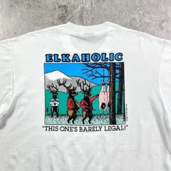 80～90年代 USA製 ELKAHOLIC ジョークプリントTシャツ  アート アニマル シカ メンズL相当 